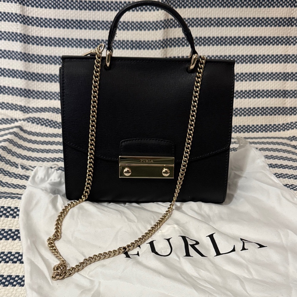 Furla Black Crossbody Bag with Gold Chain